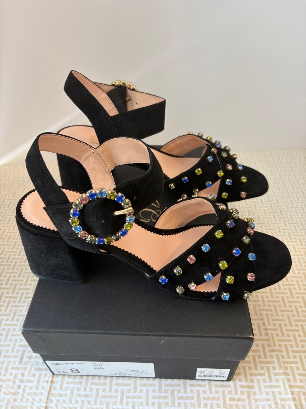 J. Crew Suede Penny Sandals with Crystals